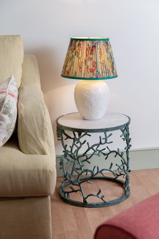 Matthew Williamson designed lamp and coral reef inspired side table in drawing room